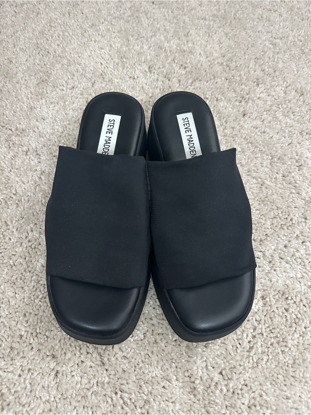 Steve Madden Black Fabric Slide Mules